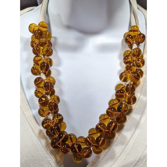 Vintage Honey Glass Marble Beaded Tie On Necklace - Picture 4 of 6